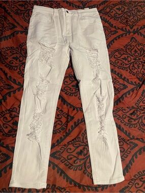 SHEIN White Distressed Slim Jeans